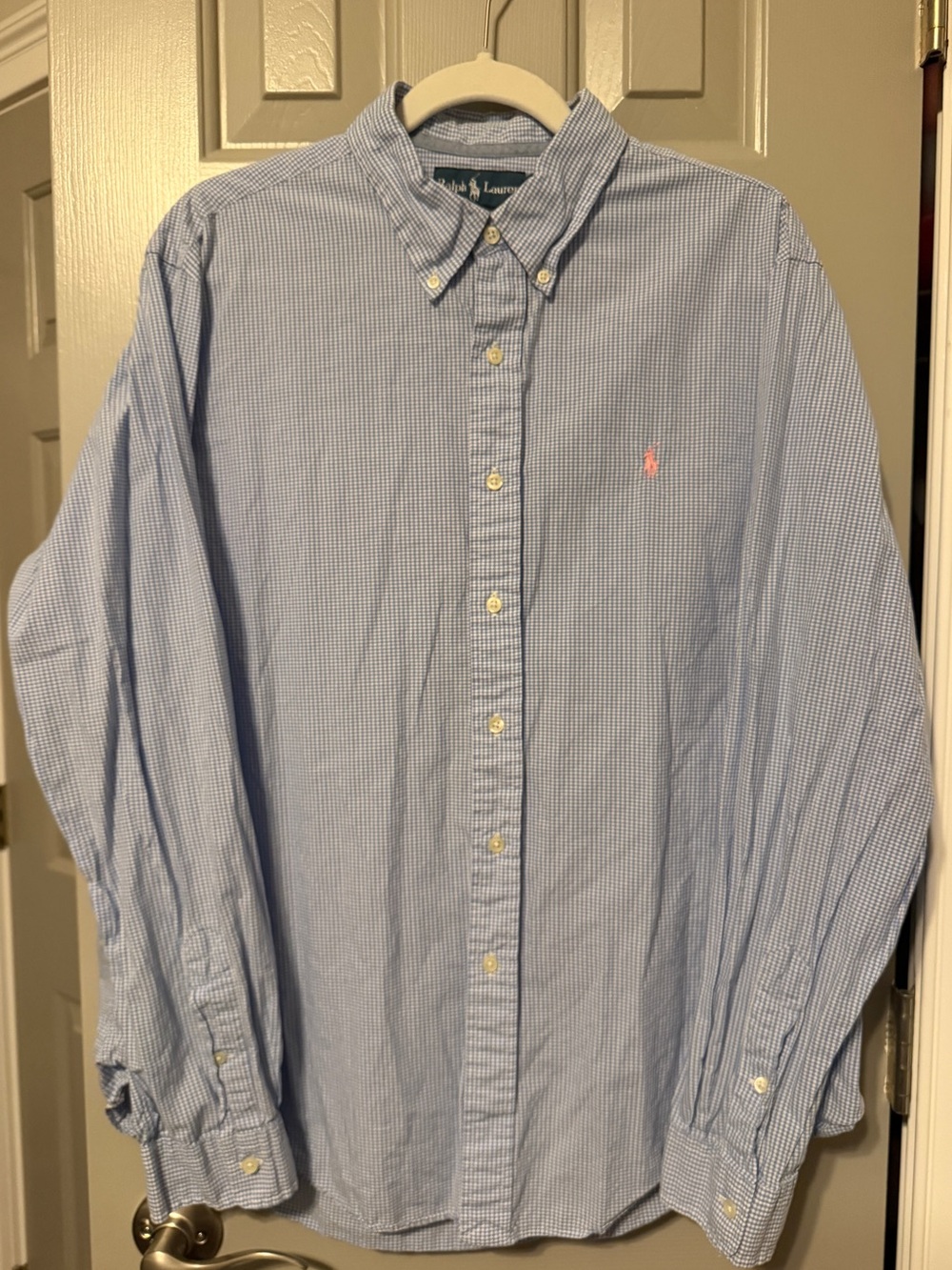 RALPH LAUREN Men’s Blue White Gingham Custom Fit Long Sleeve Button Down Size XL